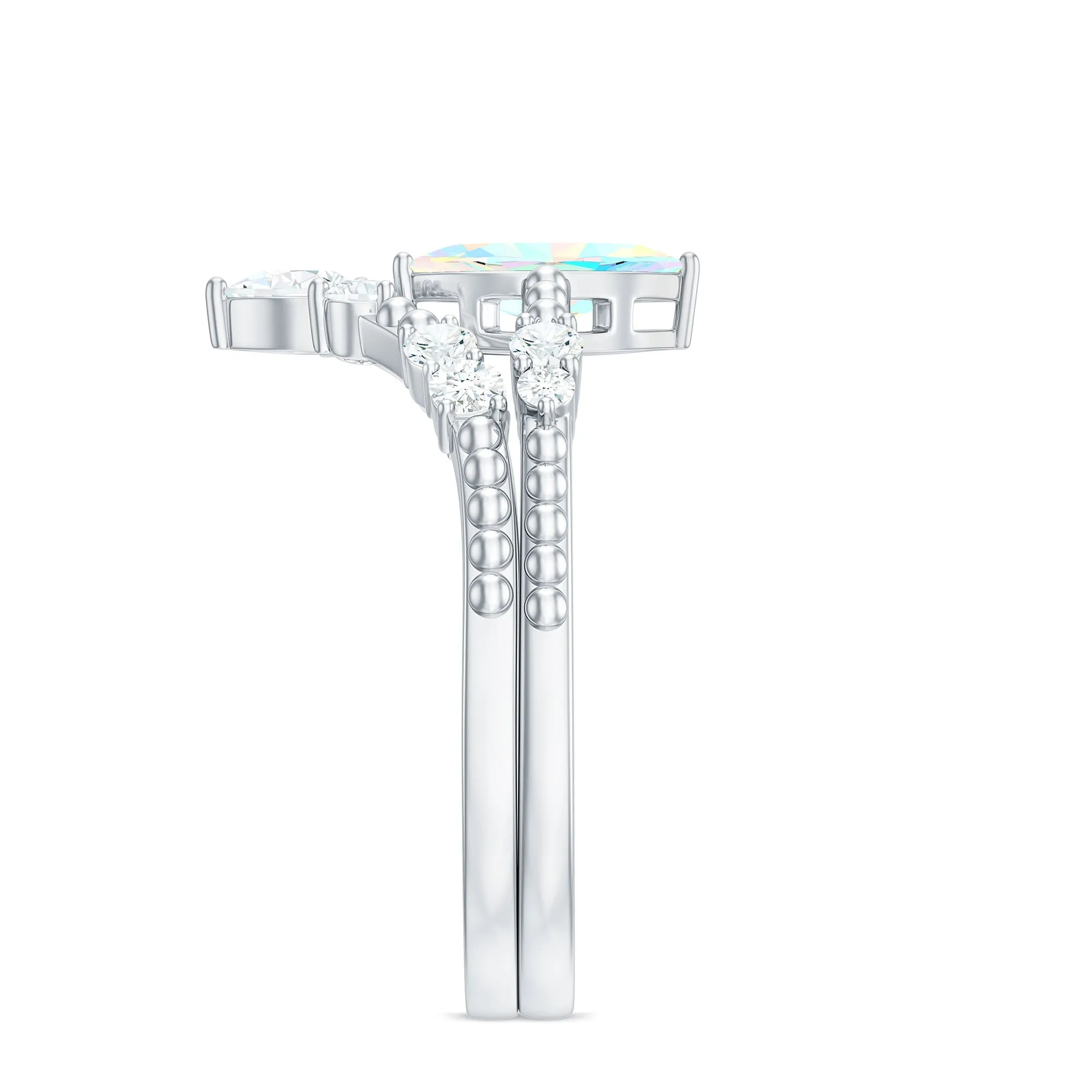 Ethiopian Opal Beaded Ring Set with Moissanite