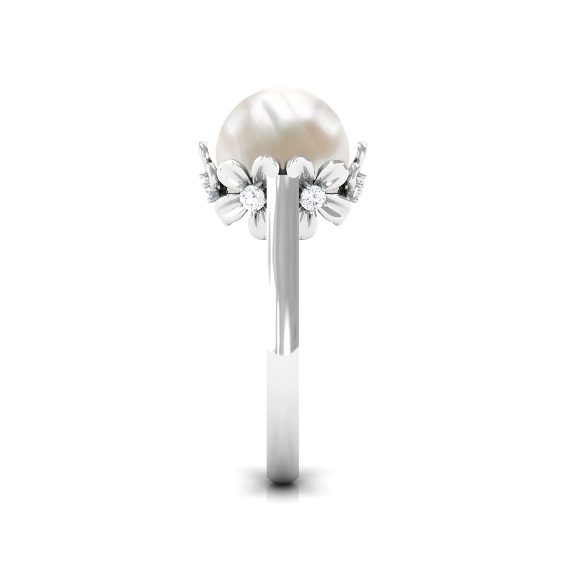Floral Set Freshwater Pearl Solitaire Ring with Diamond Accent