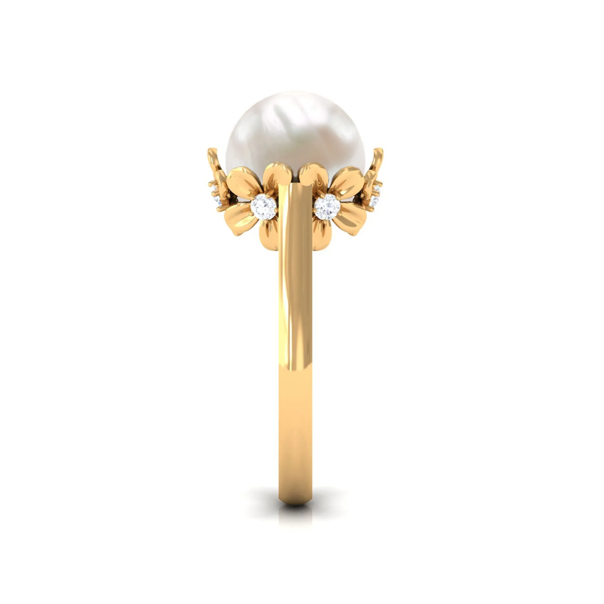 Floral Set Freshwater Pearl Solitaire Ring with Diamond Accent