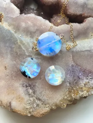 Full Moon Rainbow Moonstone Necklace On Sterling Silver or 14k Gold Filled Chain