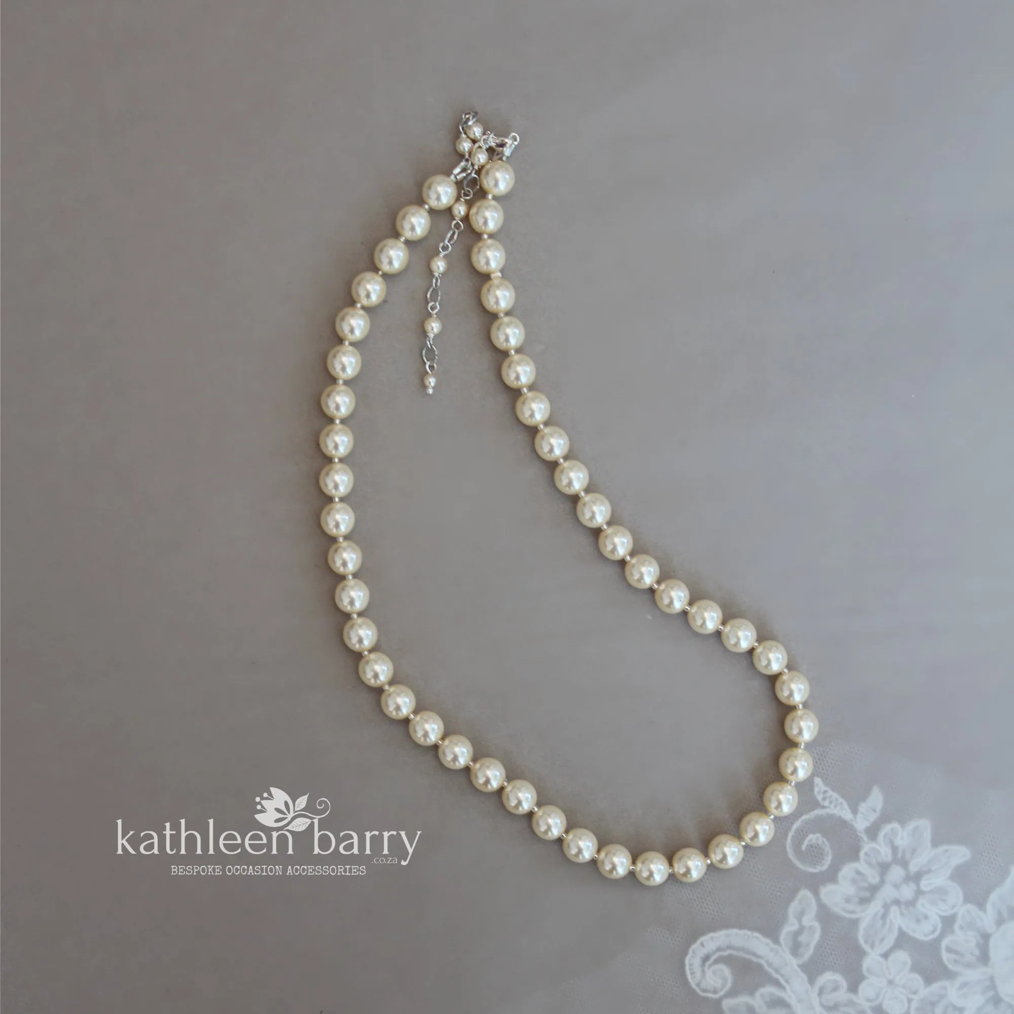 Gayaat Simple pearl necklace - 8mm Czech glass pearls available in 3 pearl color options with extension chain