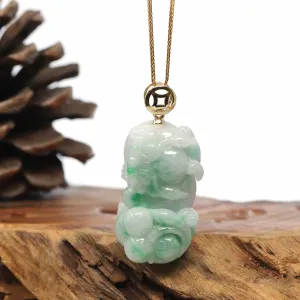 Genuine Burmese Apple Green Jadeite Jade PiXiu Pendant Necklace With 18K Gold Bail