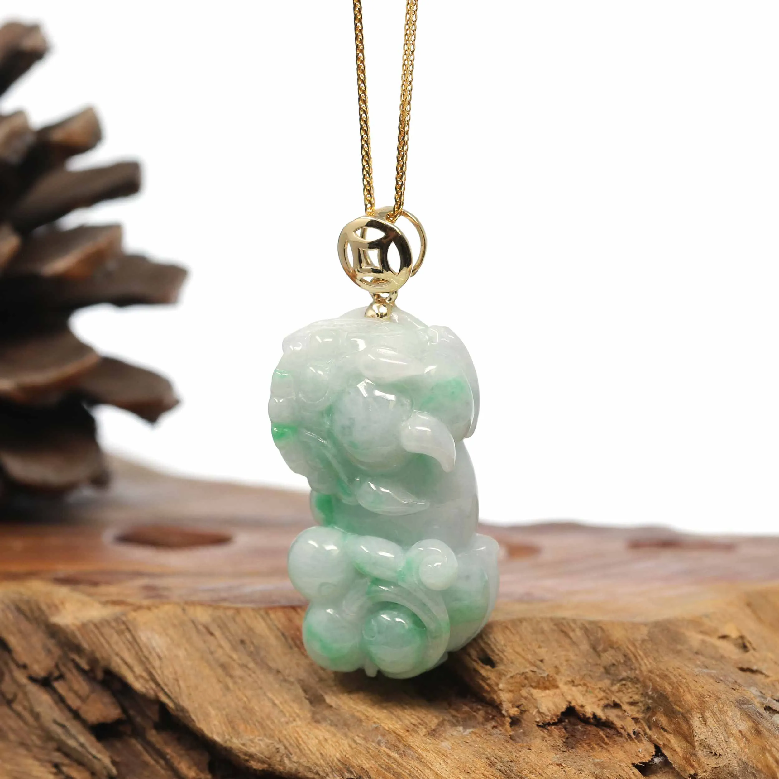 Genuine Burmese Apple Green Jadeite Jade PiXiu Pendant Necklace With 18K Gold Bail