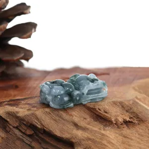 Genuine Burmese Ice Blue Jadeite Jade PiXiu Pendant Necklace