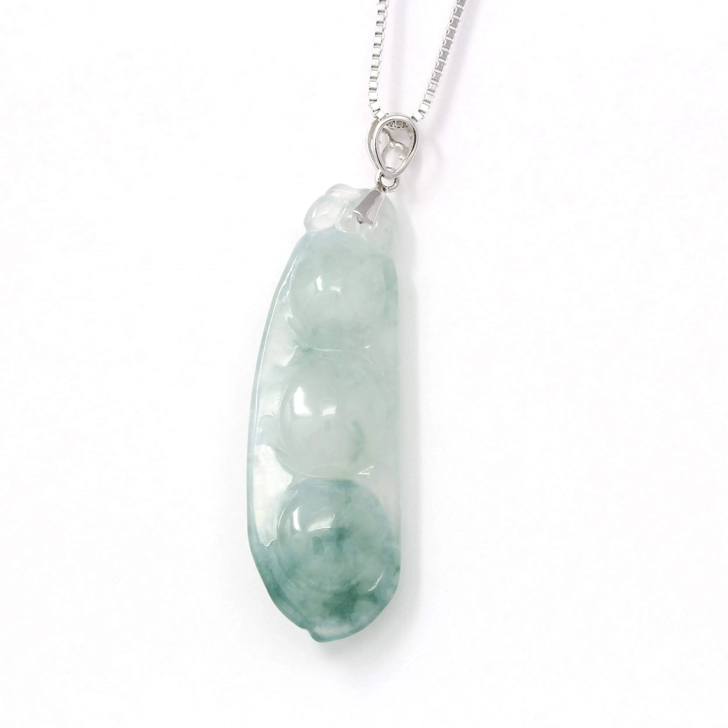 Genuine Burmese Ice Blue Jadeite Pendant with 18k White Gold Bail