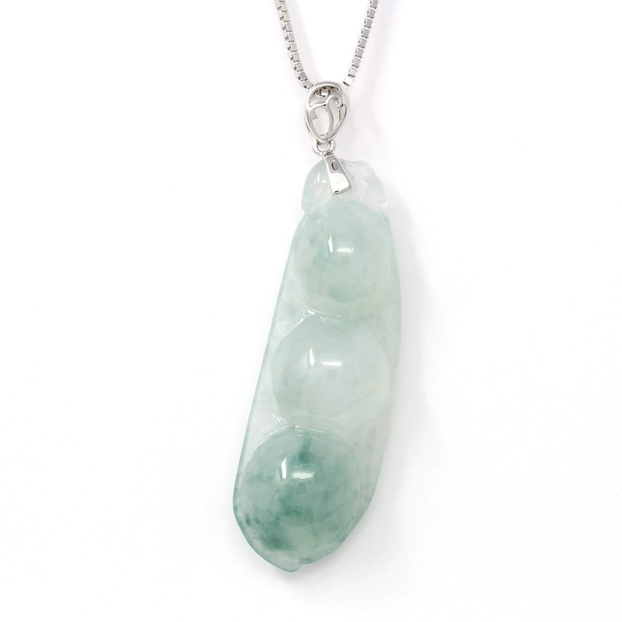 Genuine Burmese Ice Blue Jadeite Pendant with 18k White Gold Bail