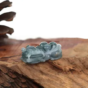Genuine Burmese Ice deep Blue Green Jadeite Jade PiXiu Pendant Necklace