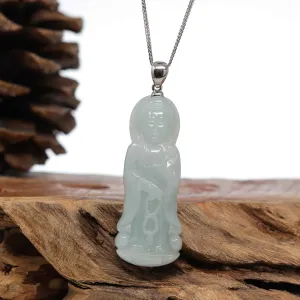 Genuine Burmese Jadeite Jade Guanyin Pendant Necklace With Silver Bail