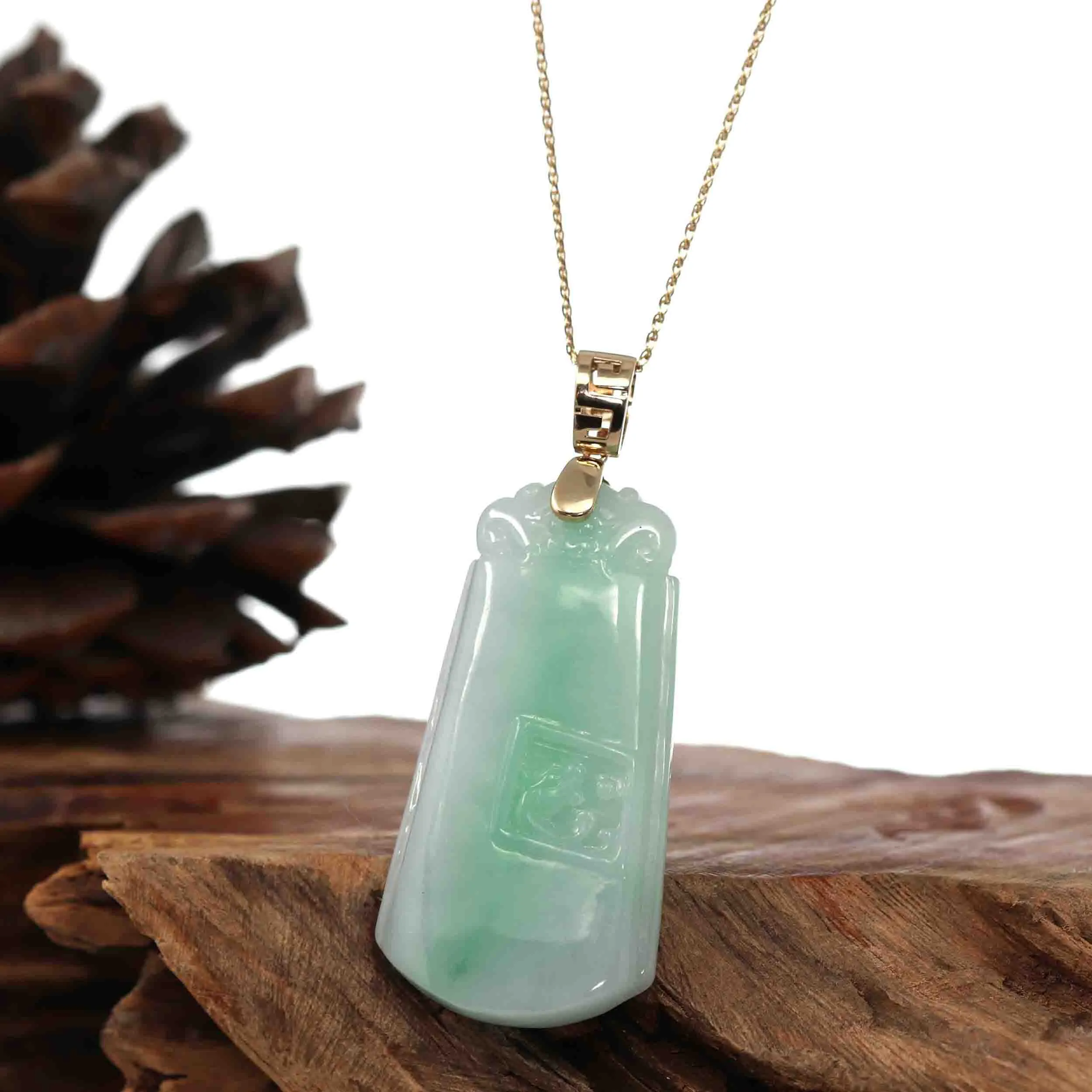 Genuine Green Jadeite Jade Dragon Necklace With Gold Bail