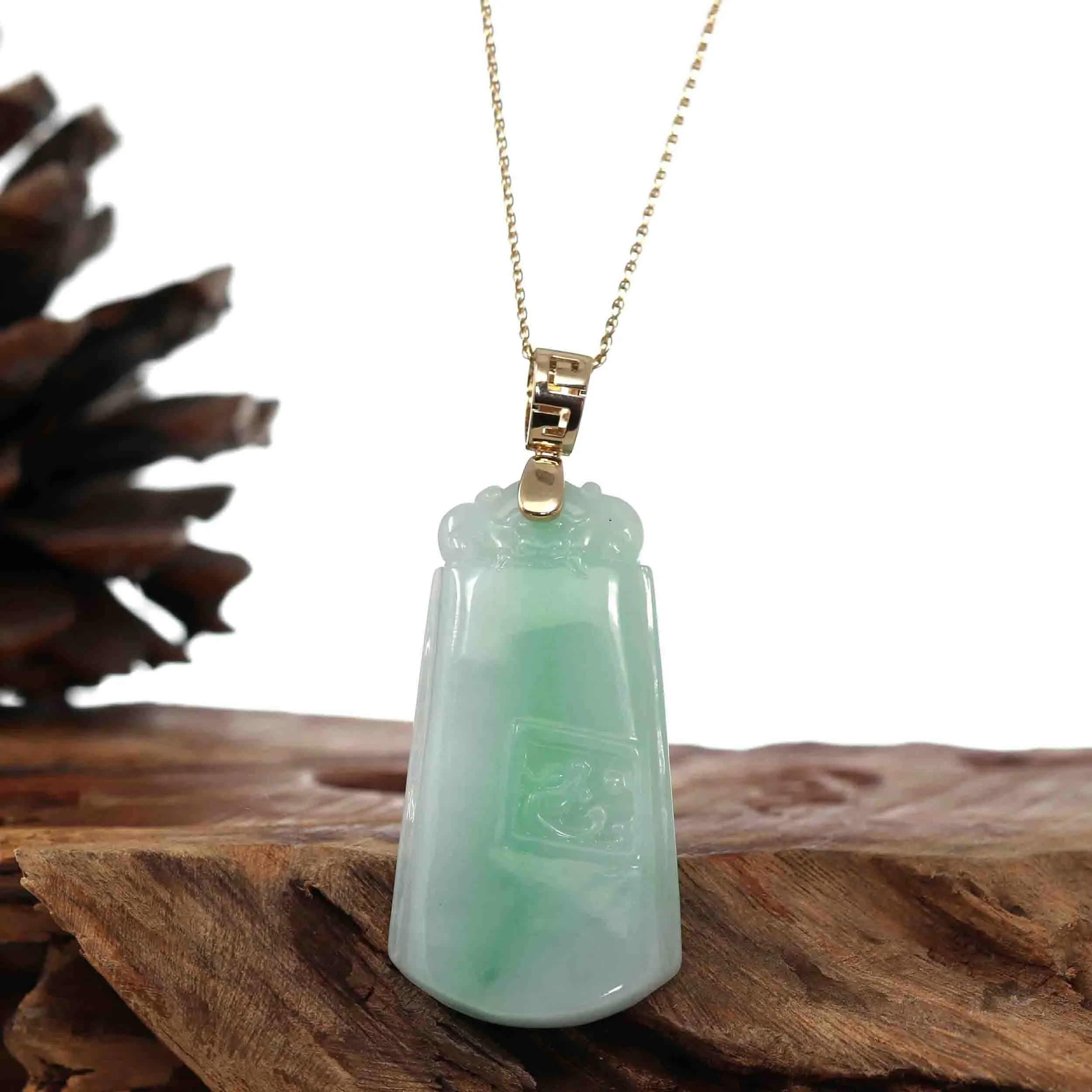 Genuine Green Jadeite Jade Dragon Necklace With Gold Bail