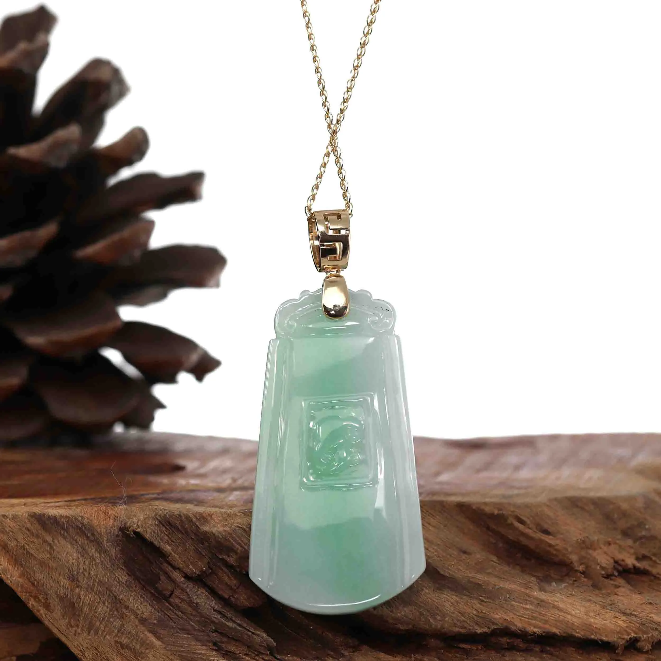 Genuine Green Jadeite Jade Dragon Necklace With Gold Bail