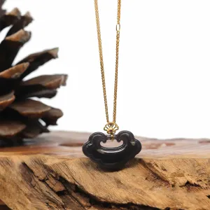 Genuine Smoky Purple Nephrite Jade RuYi Pendant Necklace With 18k Gold Bail