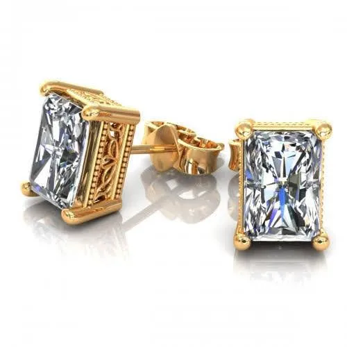 Glistening 1.00 CT Radiant Cut Diamond Stud Earrings in 14KT Yellow Gold
