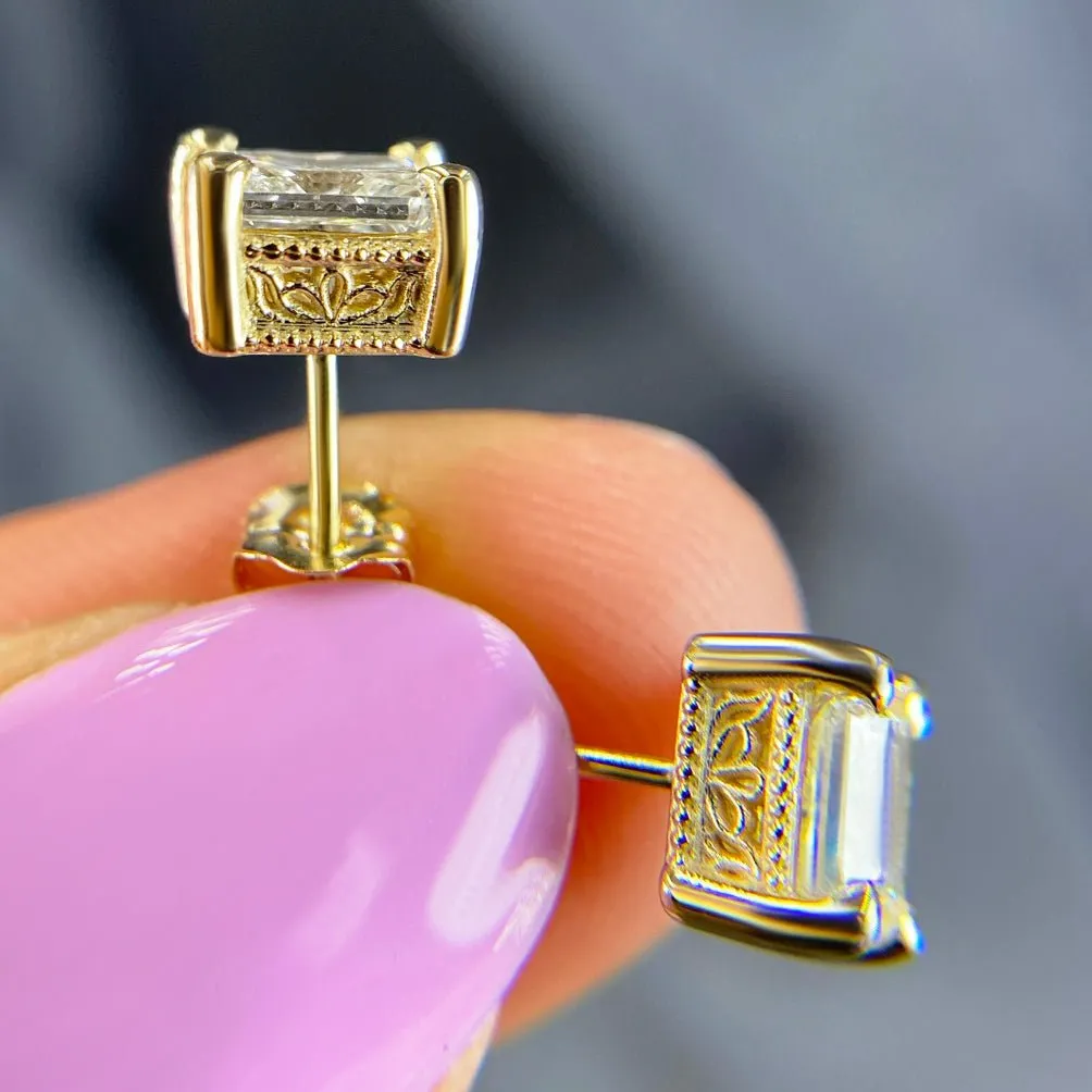 Glistening 1.00 CT Radiant Cut Diamond Stud Earrings in 14KT Yellow Gold