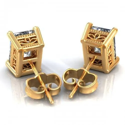 Glistening 1.00 CT Radiant Cut Diamond Stud Earrings in 14KT Yellow Gold