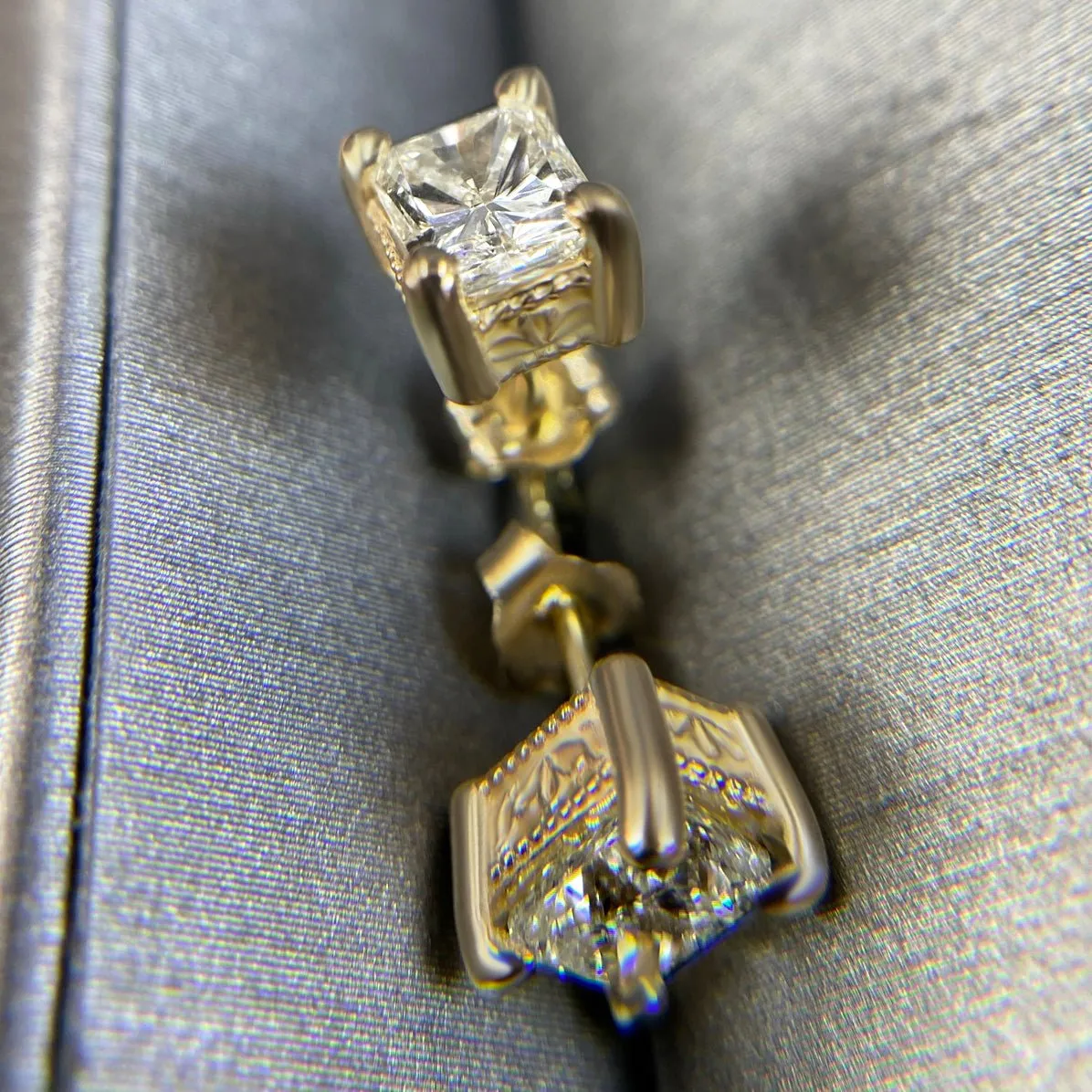 Glistening 1.00 CT Radiant Cut Diamond Stud Earrings in 14KT Yellow Gold