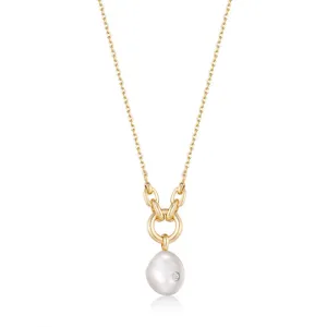 Gold Pearl Sparkle Pendant Necklace