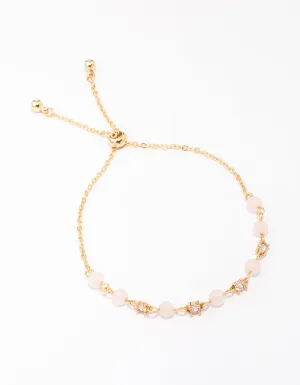 Gold Plated Alternating Semi-Precious & Cubic Zirconia Toggle Bracelet