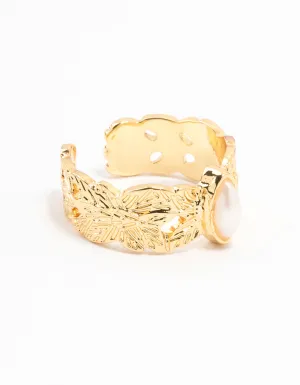 Gold Plated Wide Leaf Band Ring