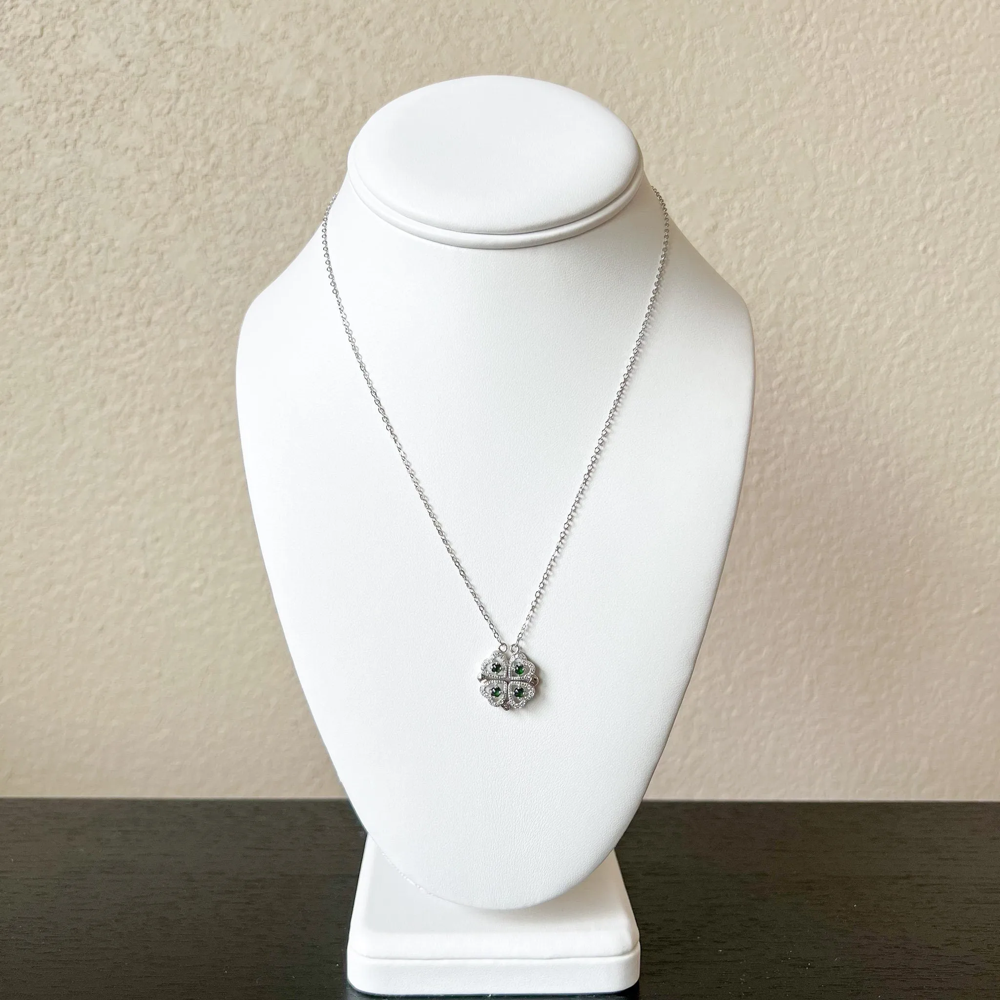 Green Four Leaf Clover Transform Jadeite Jade Sterling Silver Pendant, YZ-0422-0062801