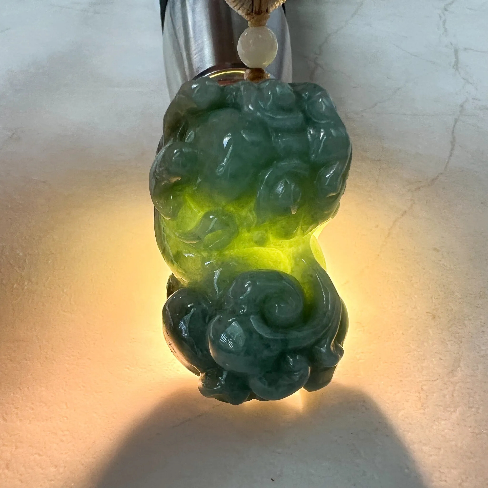 Green Jadeite Jade, Dragon Pixiu Pi Xiu, 貔貅, Dragon Chinese Carved Pendant, YJ-0322-0409131