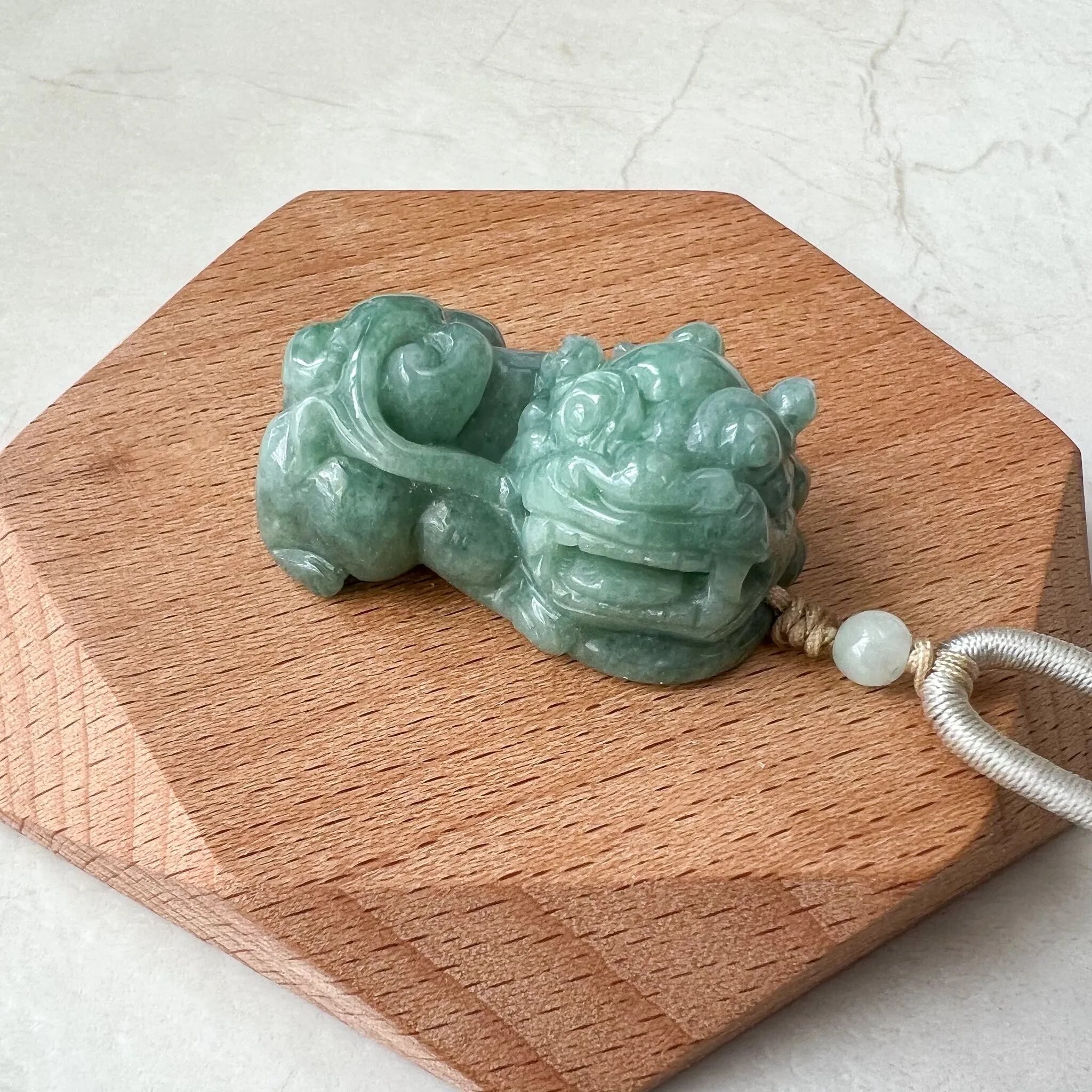 Green Jadeite Jade, Dragon Pixiu Pi Xiu, 貔貅, Dragon Chinese Carved Pendant, YJ-0322-0409131