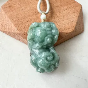 Green Jadeite Jade, Dragon Pixiu Pi Xiu, 貔貅, Dragon Chinese Carved Pendant, YJ-0322-0409131