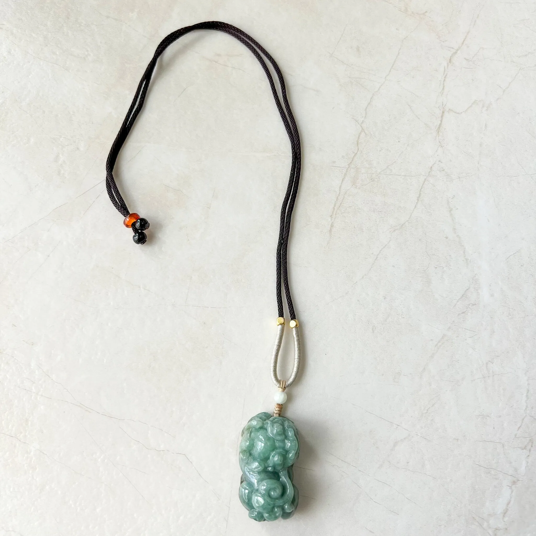 Green Jadeite Jade, Dragon Pixiu Pi Xiu, 貔貅, Dragon Chinese Carved Pendant, YJ-0322-0409131