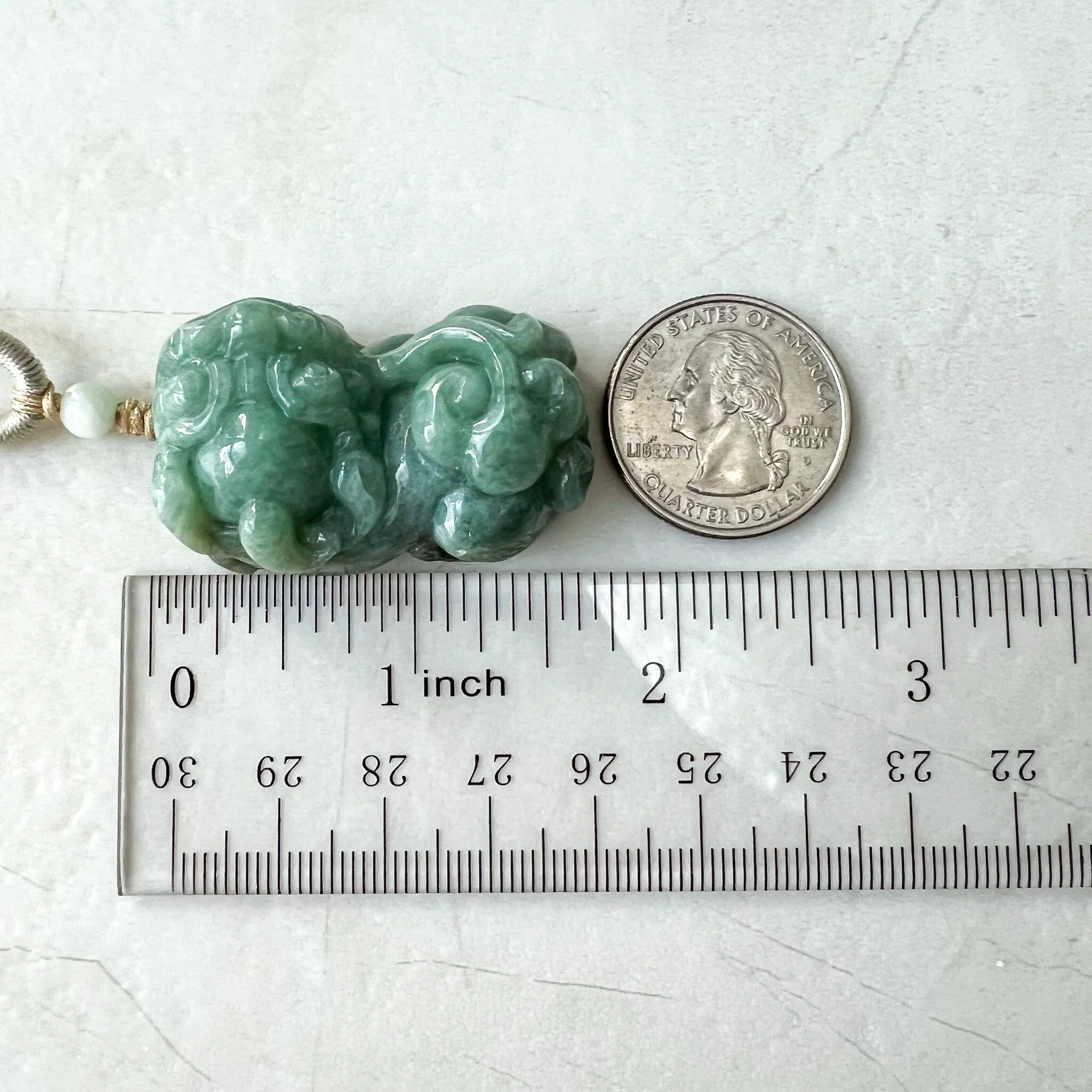 Green Jadeite Jade, Dragon Pixiu Pi Xiu, 貔貅, Dragon Chinese Carved Pendant, YJ-0322-0409131