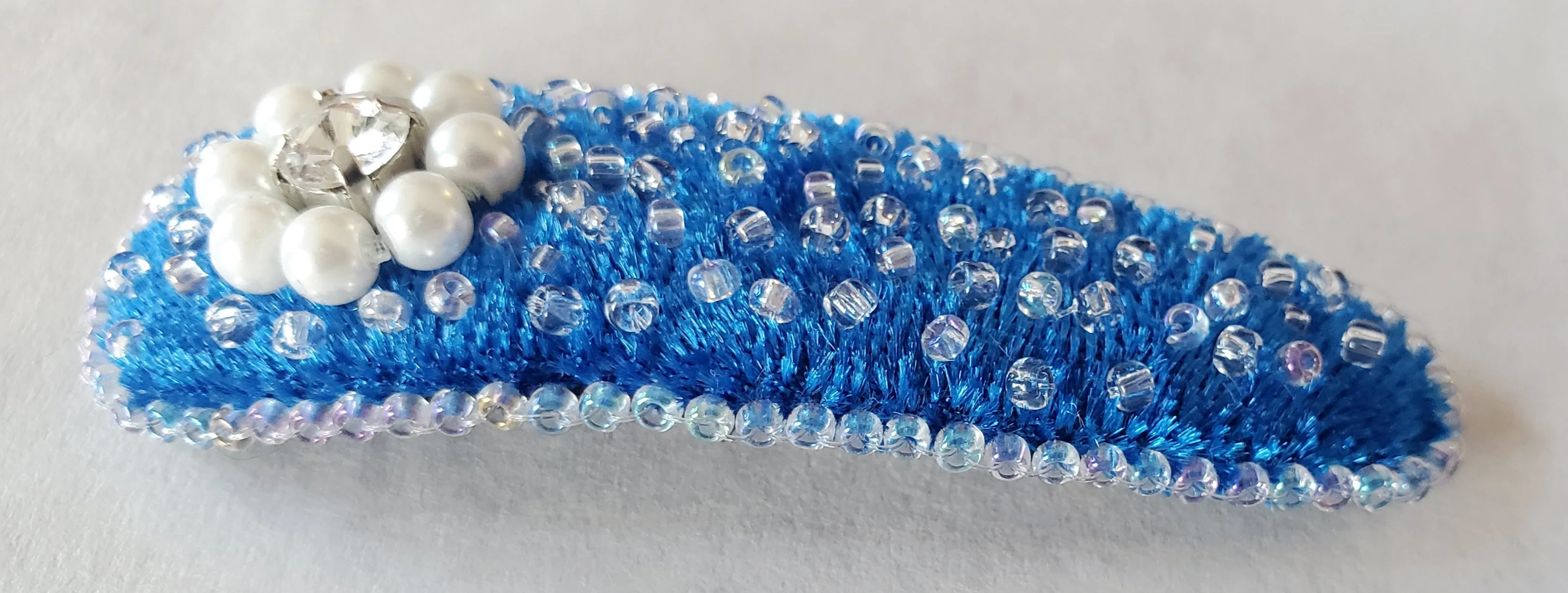 Hair Clip - Blue velvet embroidered with crystals (3416)