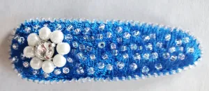 Hair Clip - Blue velvet embroidered with crystals (3416)