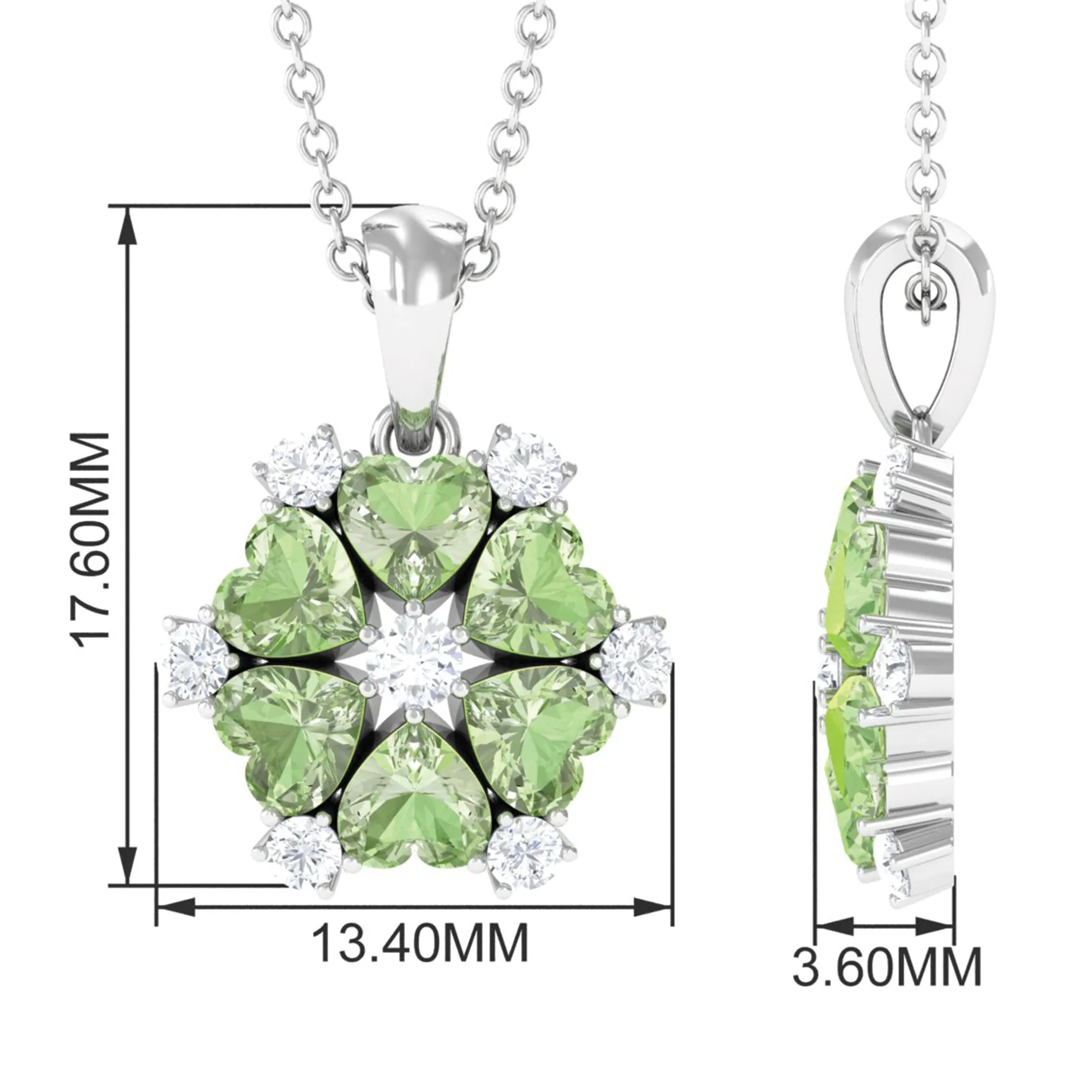 Heart Shape Green Sapphire and Diamond Flower Pendant