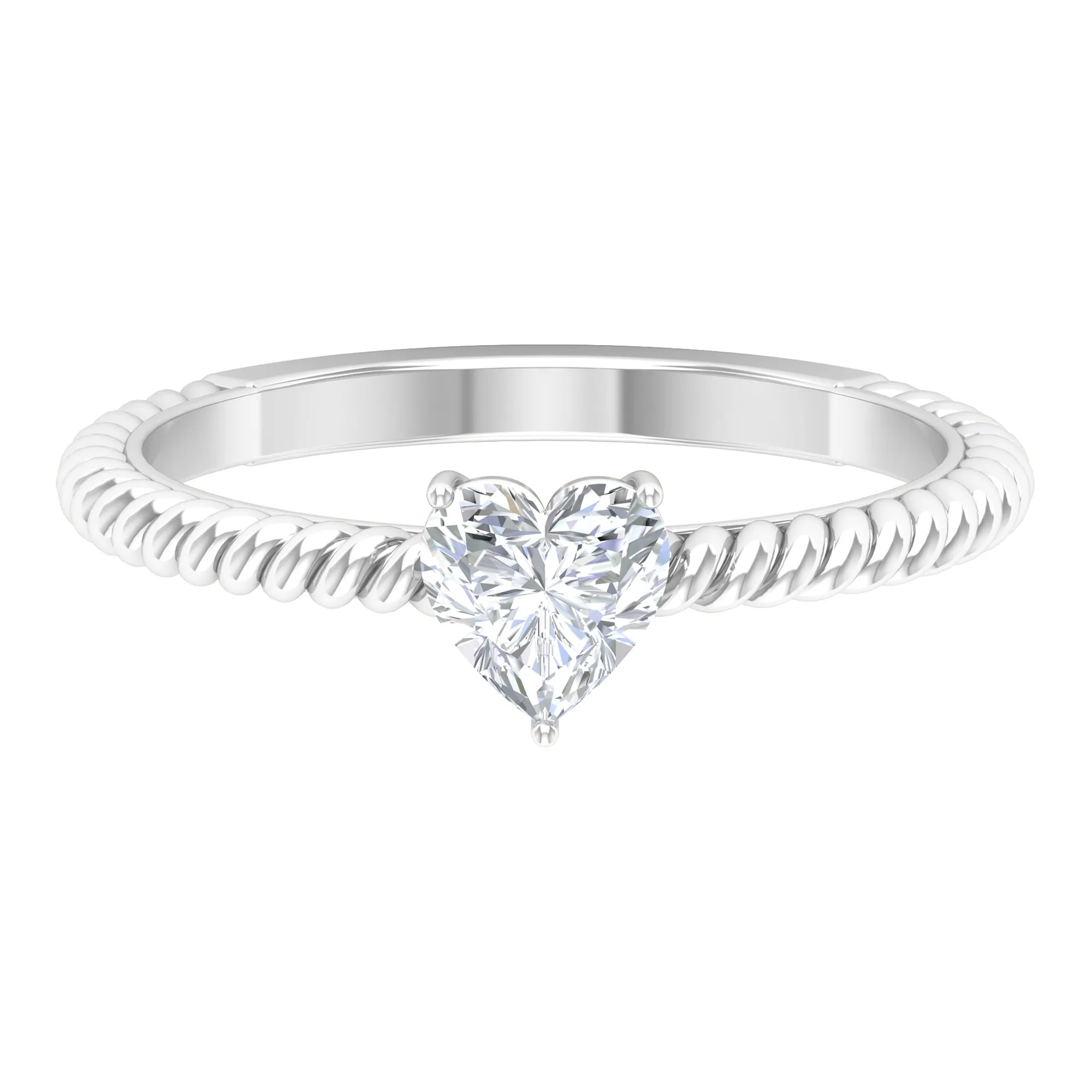 Heart Shape Lab Grown Diamond Solitaire Ring in Rope Shank