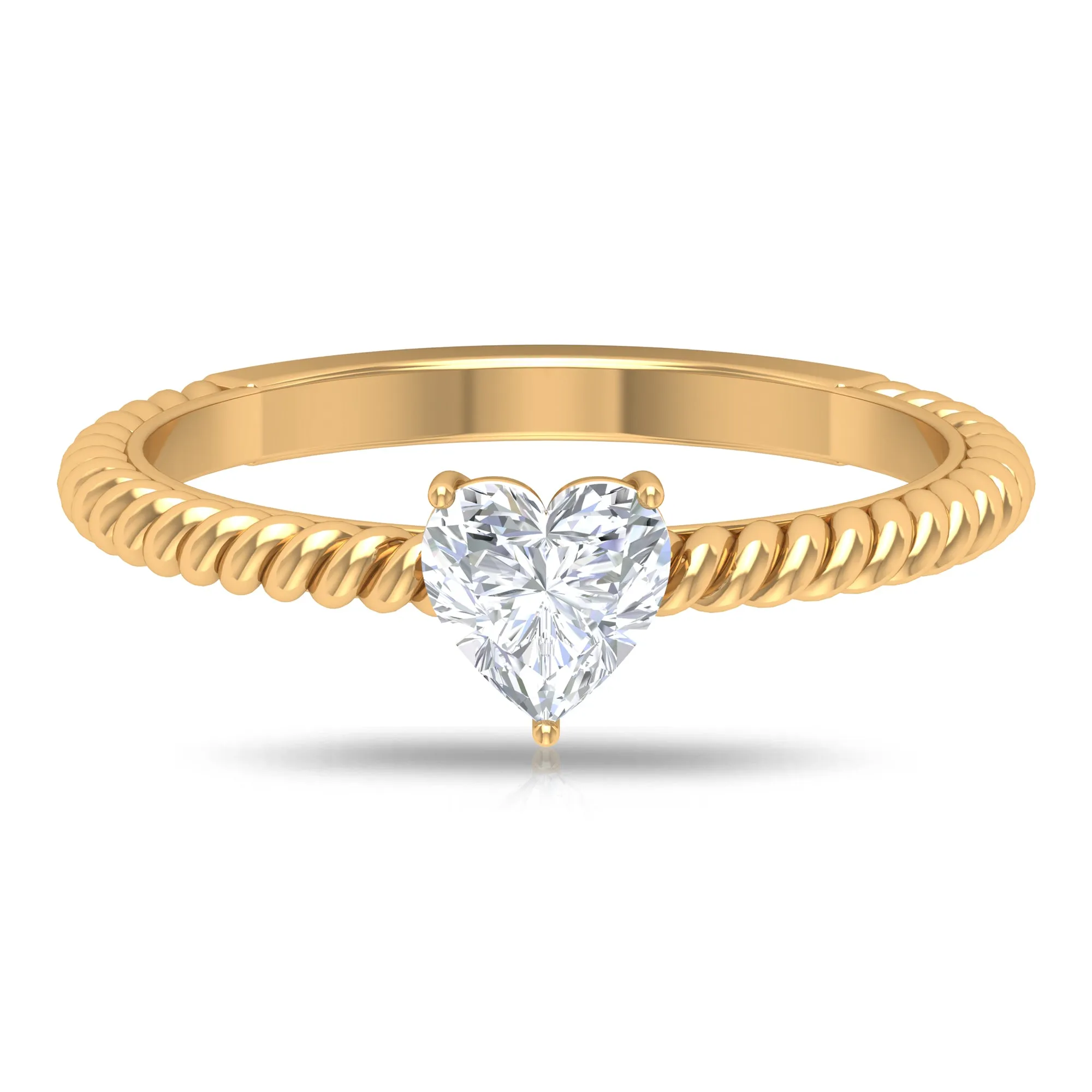 Heart Shape Lab Grown Diamond Solitaire Ring in Rope Shank
