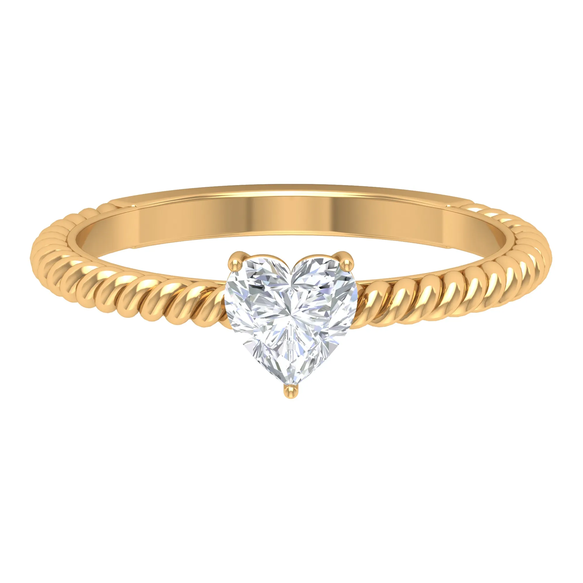 Heart Shape Lab Grown Diamond Solitaire Ring in Rope Shank
