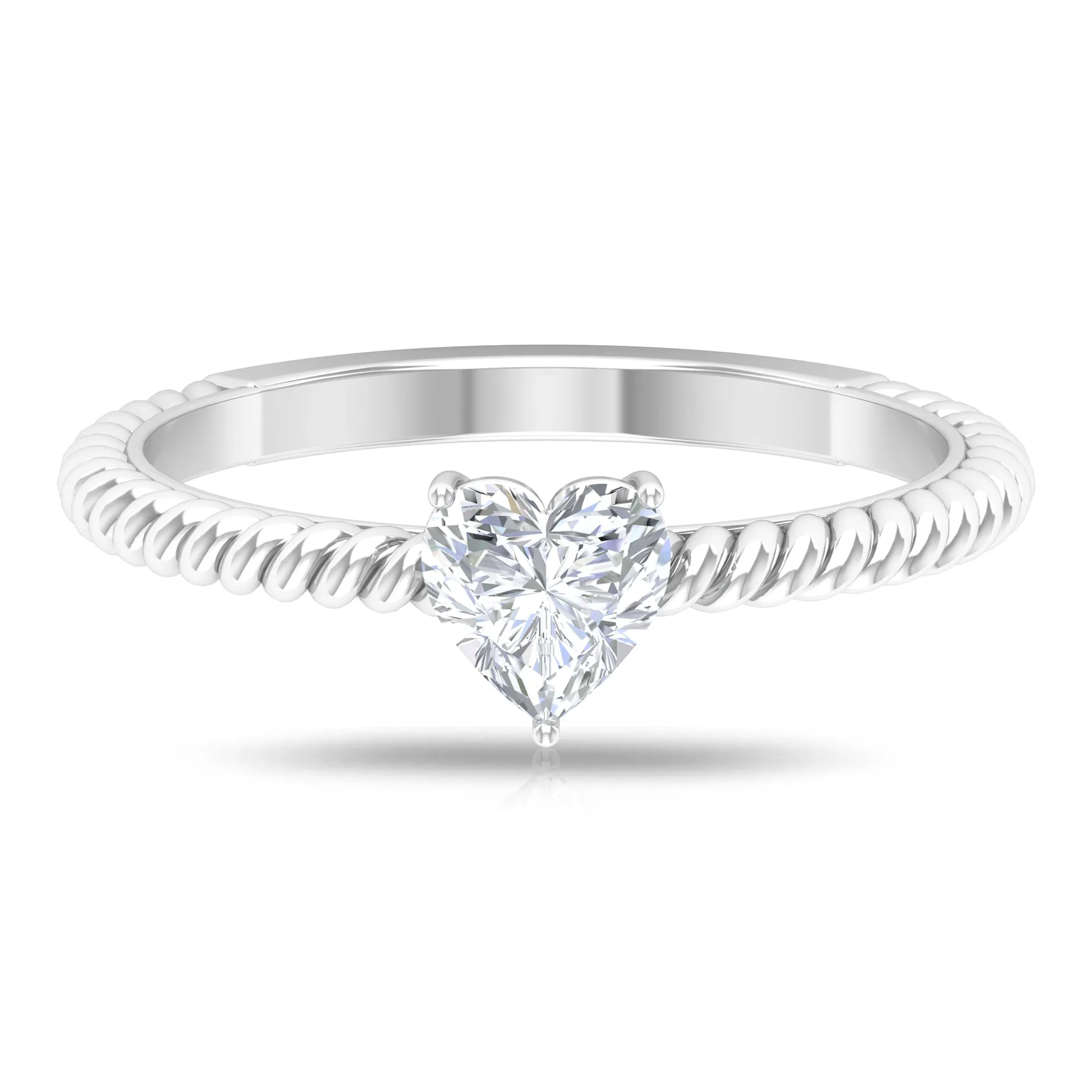Heart Shape Lab Grown Diamond Solitaire Ring in Rope Shank