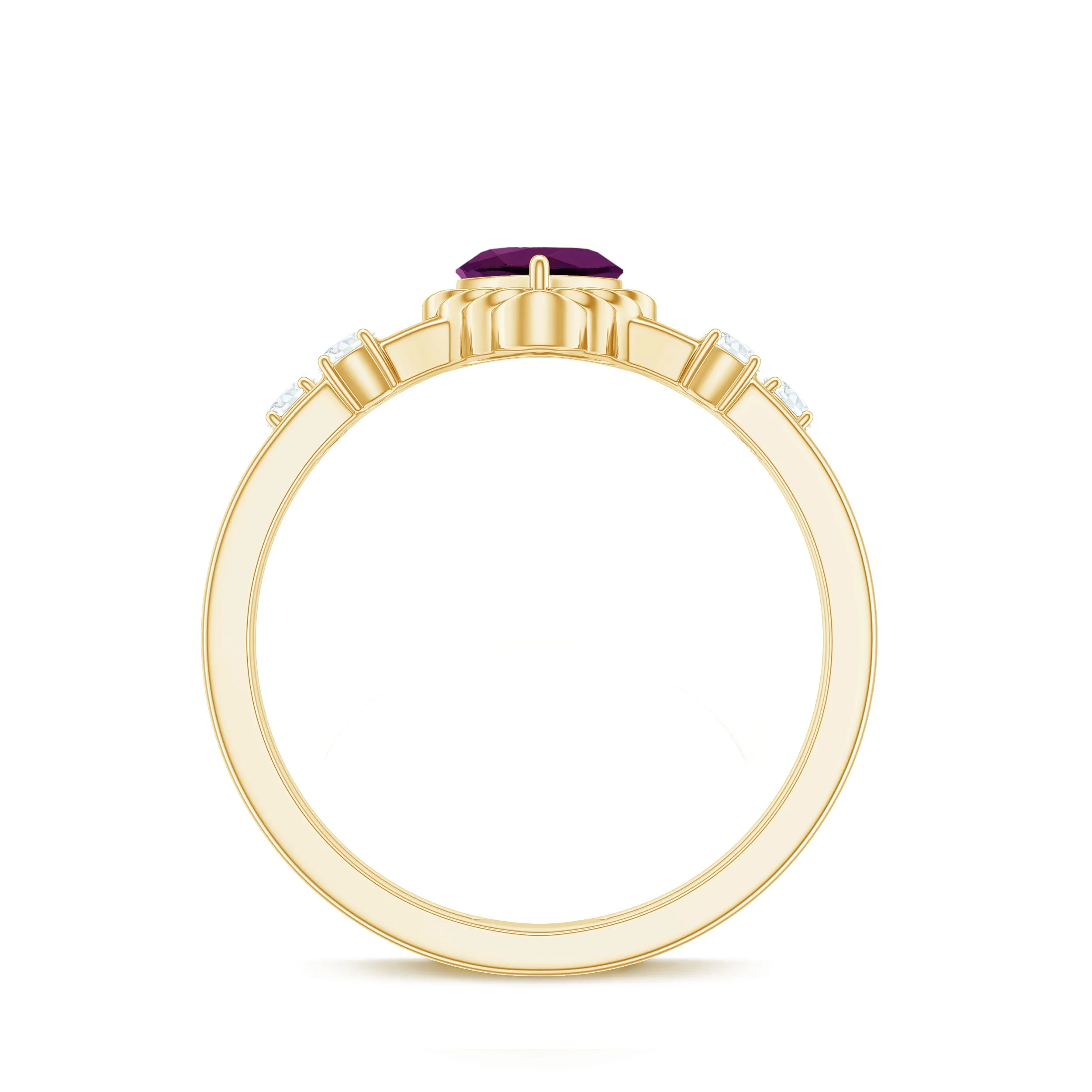 Heart Shape Rhodolite Solitaire Double Band Ring with Diamond