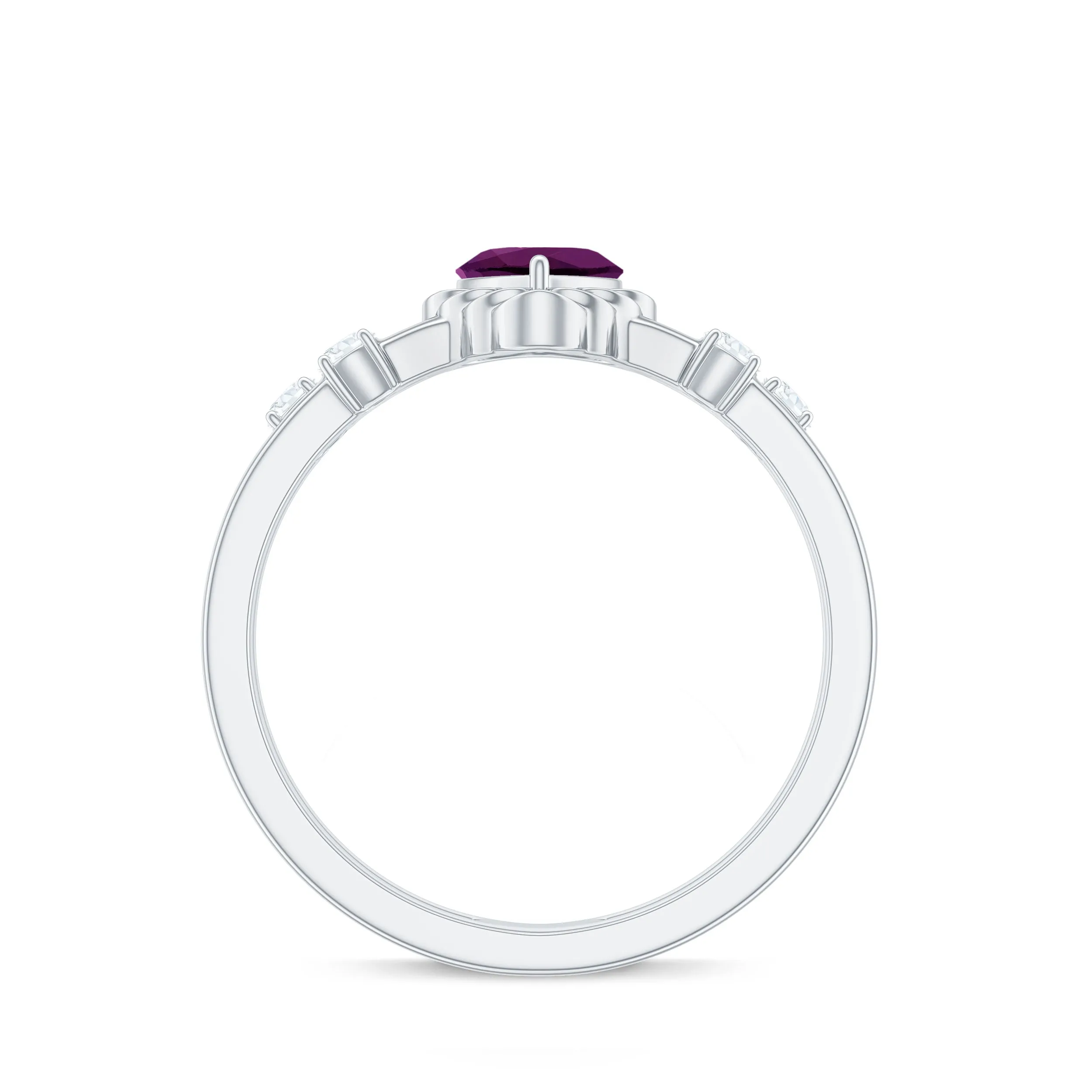 Heart Shape Rhodolite Solitaire Double Band Ring with Diamond