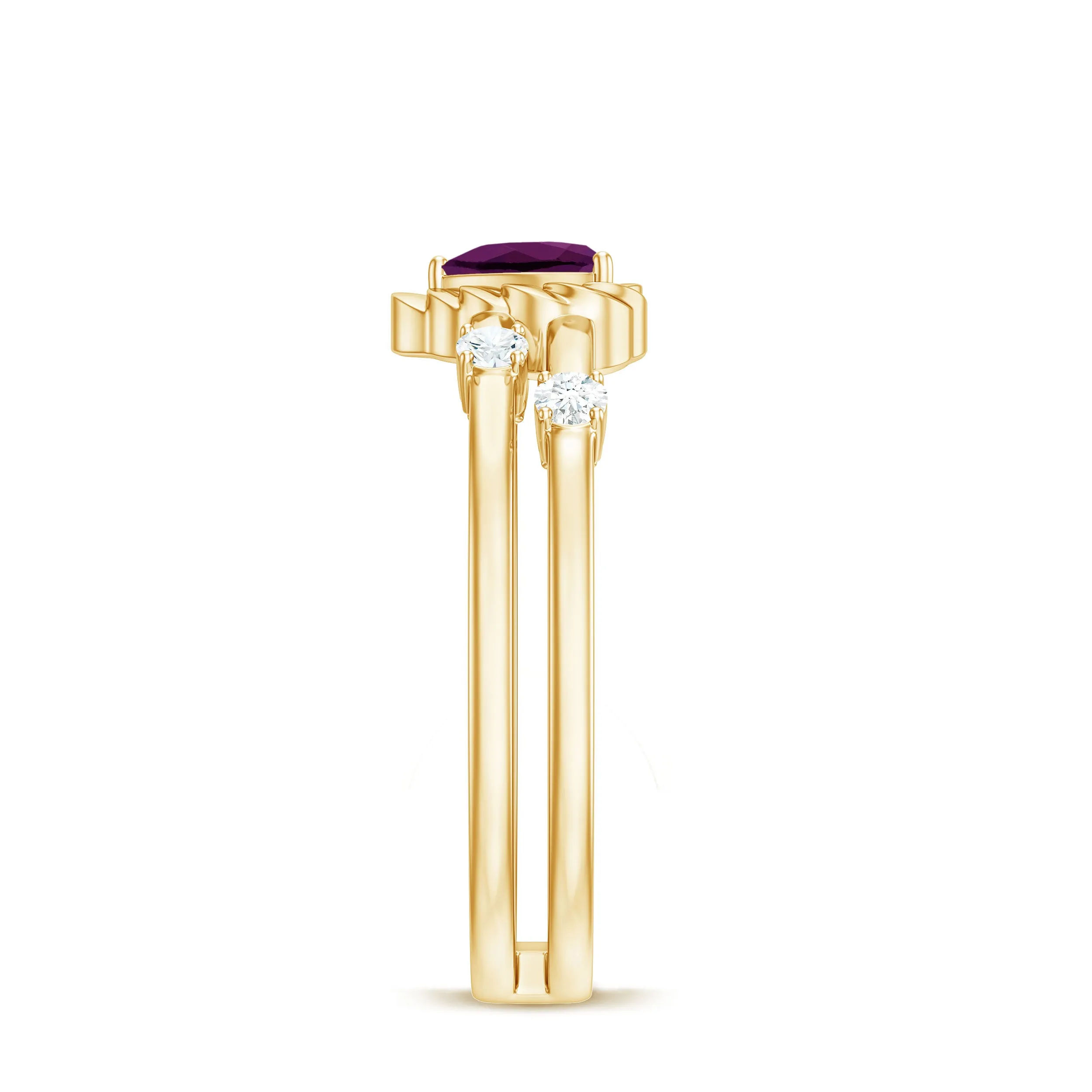 Heart Shape Rhodolite Solitaire Double Band Ring with Diamond