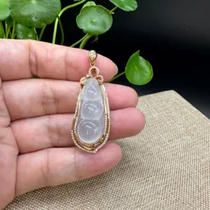 High end Genuine Burmese Ice Jadeite Pendant with 18k Rose Gold Bail