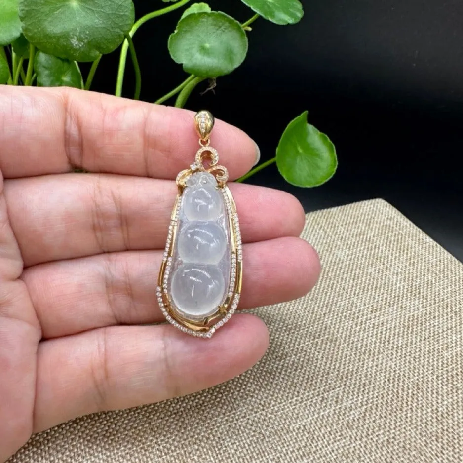 High end Genuine Burmese Ice Jadeite Pendant with 18k Rose Gold Bail