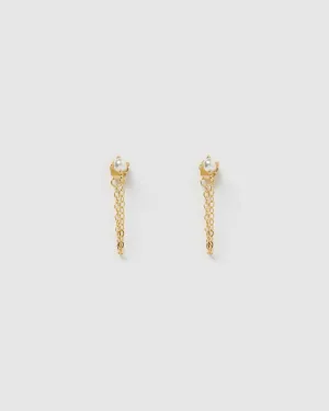 Izoa Savannah Drop Stud Earrings Gold Pearl