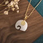 Jade Elephant Pendant Necklace Charm 18K Gold Plated Chain Retro Dainty Gemstone