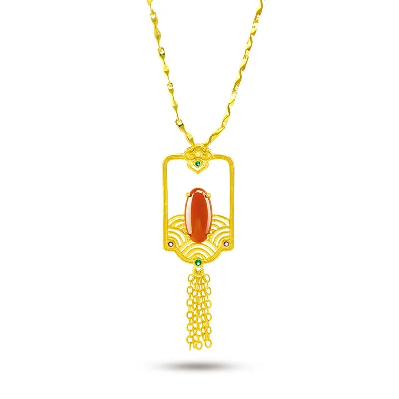 Jade Gemstone Long Tassel Pendant Necklace