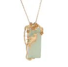 Jade Pendant Necklace Charm 18K Gold Plated Chain Phoenix Bird Dainty Gemstone