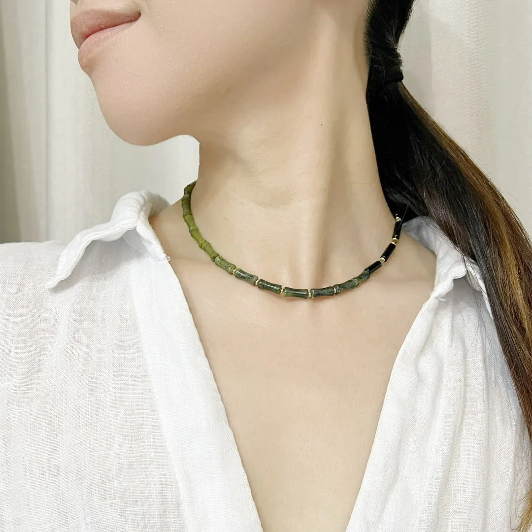 Jade Vine Agate and jade bamboo choker necklace