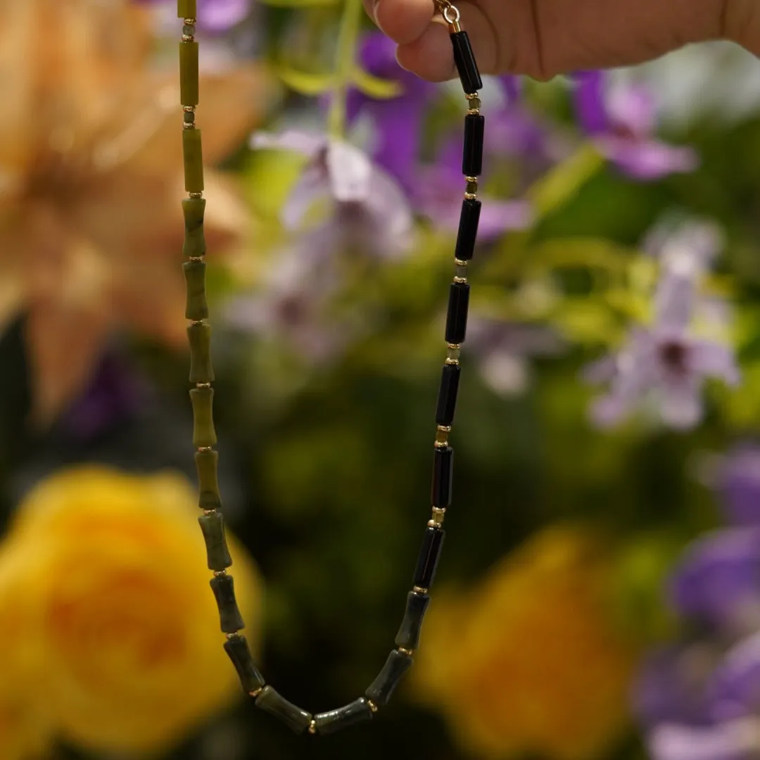 Jade Vine Agate and jade bamboo choker necklace