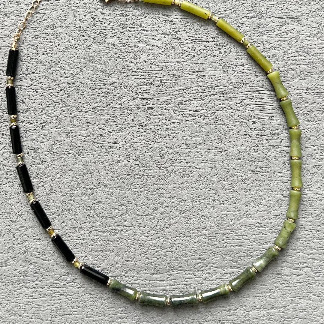 Jade Vine Agate and jade bamboo choker necklace