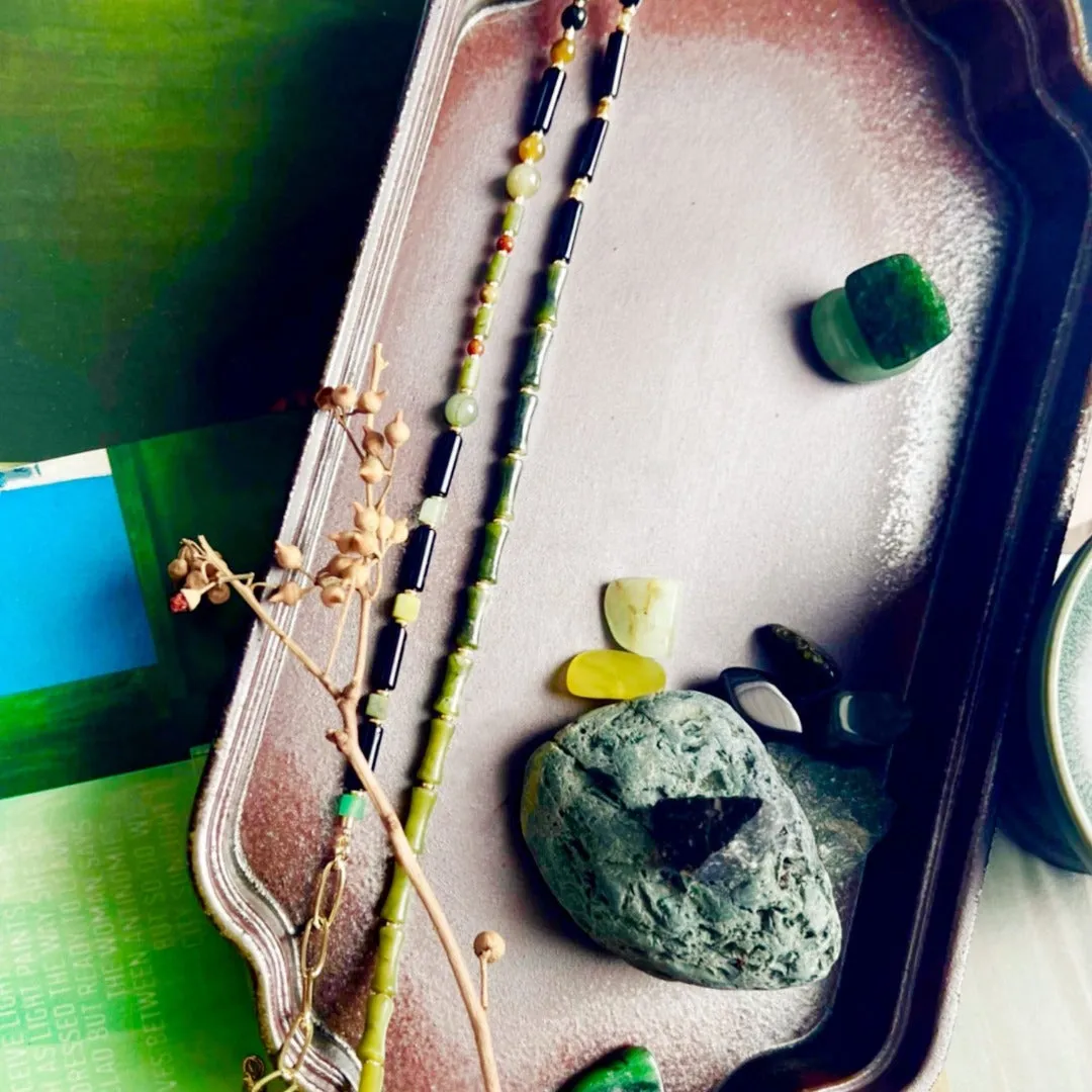 Jade Vine Agate and jade bamboo choker necklace