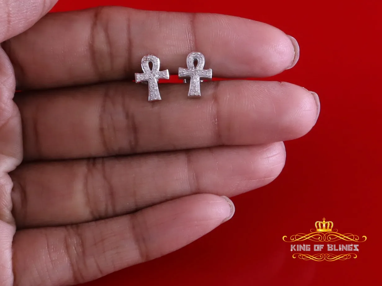 King Of Bling's New 0.25ct Diamond 925 Sterling Silver White for Men's & Women Stud ANKH Earring